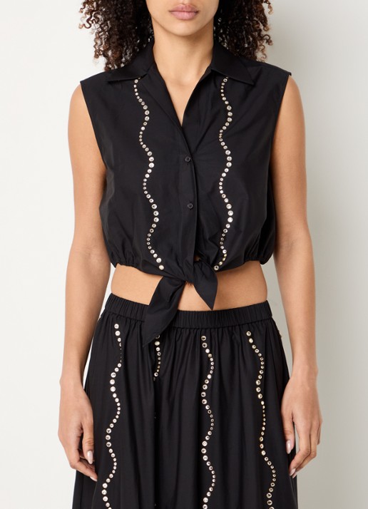 Sandro Crop top met strass en strikdetail - detail zwart