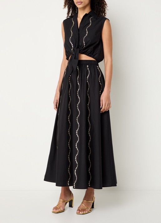 Sandro Crop top met strass en strikdetail - voorkant 3 zwart