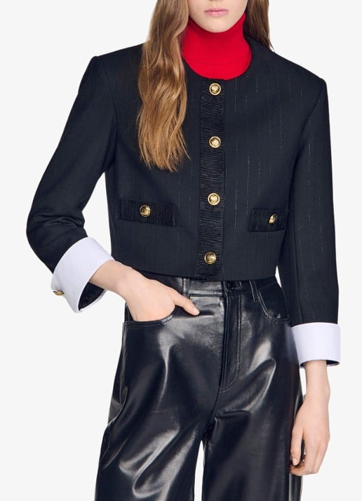 Sandro Cropped blazer in wolblend met lurex en krijtstreep