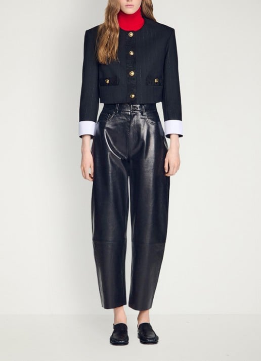Sandro Cropped blazer in wolblend met lurex en krijtstreep - detail 5 zwart
