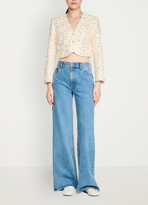 Sandro Cropped blazer met pailletten - detail 2 beige