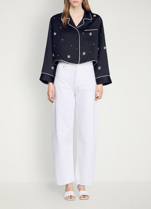 Sandro Cropped blouse met borstzak en stras - detail 2 zwart