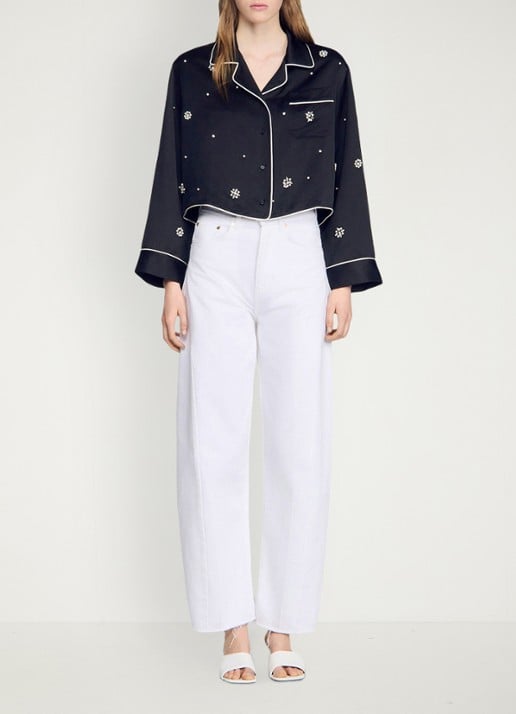 Sandro Cropped blouse met borstzak en stras - detail 4 zwart