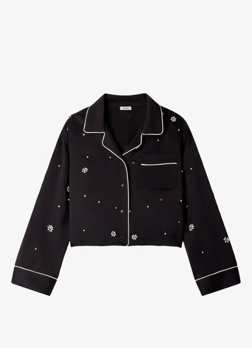 Sandro Cropped blouse met borstzak en stras