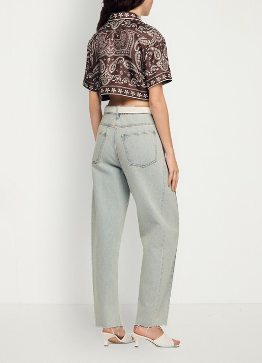 Sandro Cropped blouse met met jacquard dessin - achterkant 5 taupe / wit