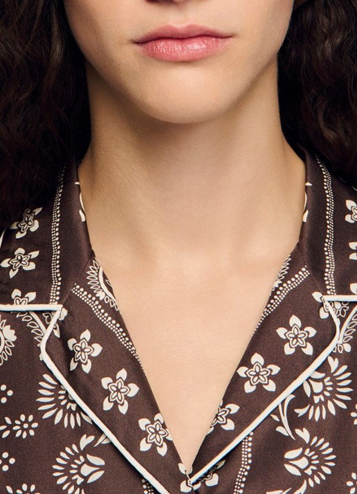 Sandro Cropped blouse met met jacquard dessin - detail 3 taupe / wit