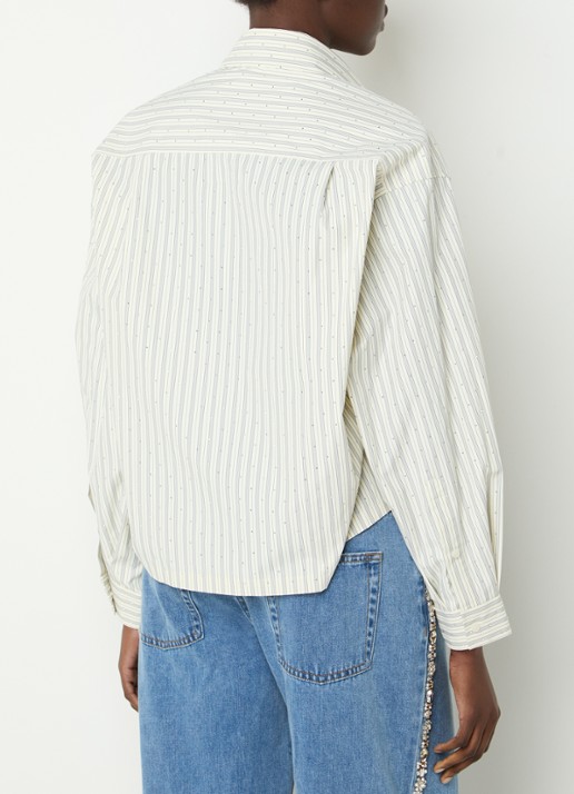 Sandro Cropped blouse met streepprint en strass - achterkant creme