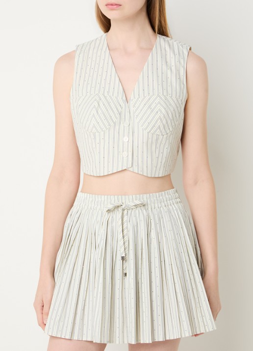 Sandro Cropped gilet met streepprint en strass
