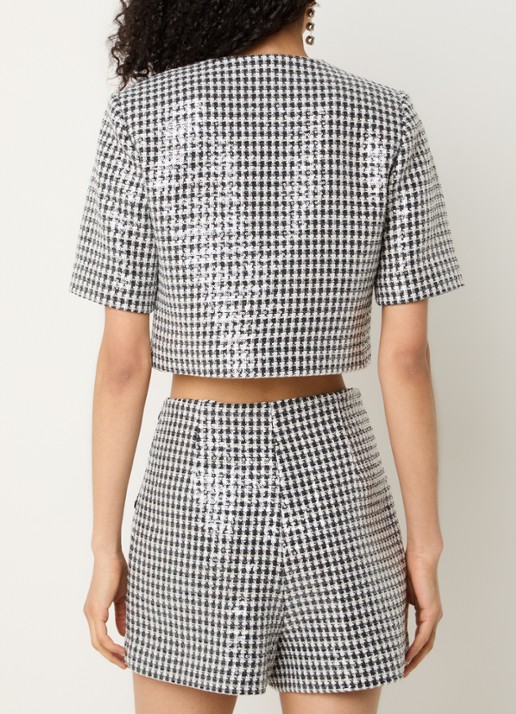 Sandro Cropped jack met pied-de-poule dessin en pailletten - achterkant 3 zwart