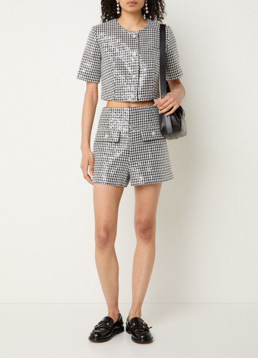 Sandro Cropped jack met pied-de-poule dessin en pailletten - voorkant 2 zwart