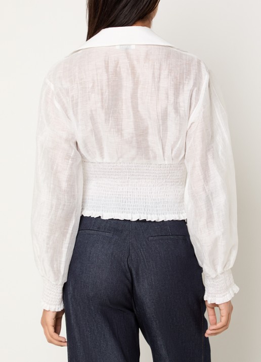 Sandro Cropped semi-transparante blouse met ballonmouw - achterkant wit