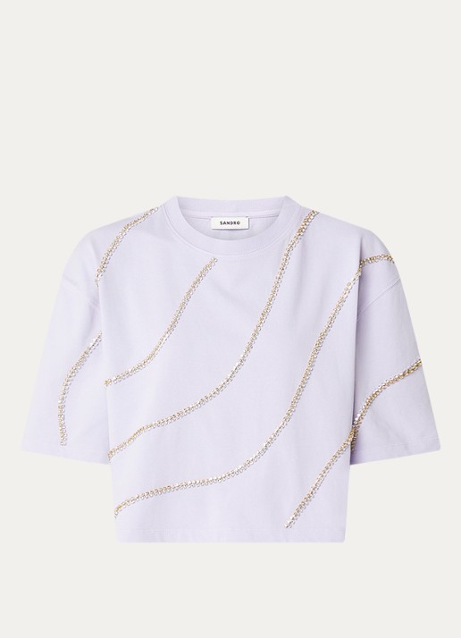 Sandro Cropped T-shirt met strass - voorkant 2 lila