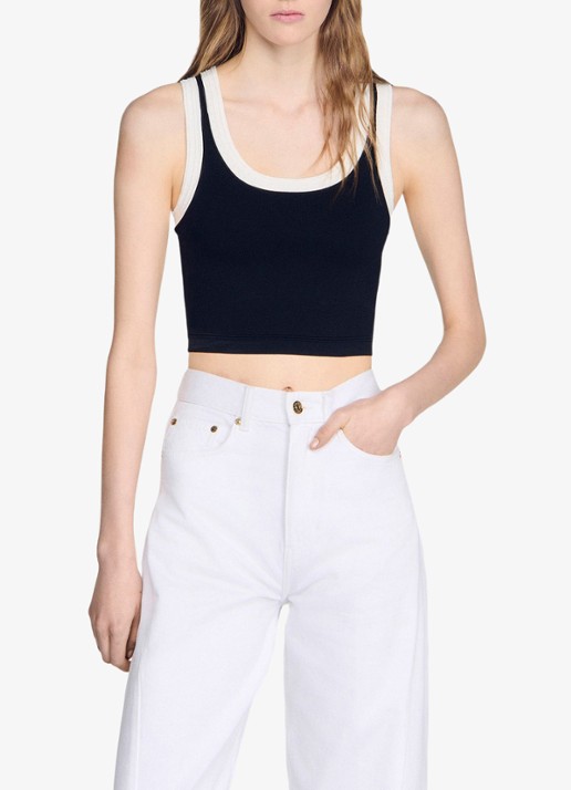 Sandro Cropped tanktop met contrasterende kleuren