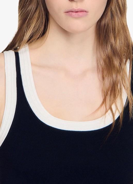 Sandro Cropped tanktop met contrasterende kleuren - detail 4 zwart