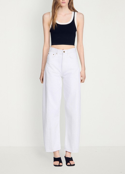 Sandro Cropped tanktop met contrasterende kleuren - detail 5 zwart