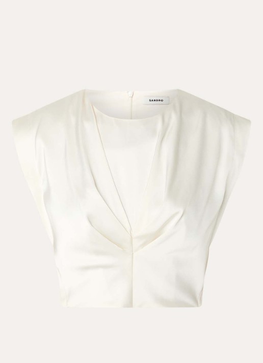 Sandro Cropped top van satijn - voorkant beige