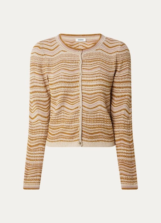 Sandro Cropped vest met opengewerkt dessin en lurex - voorkant oranjebruin