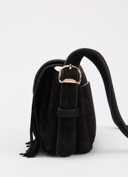 Sandro Crossbodytas van suède met verstelbare schouderriem - detail 3 zwart