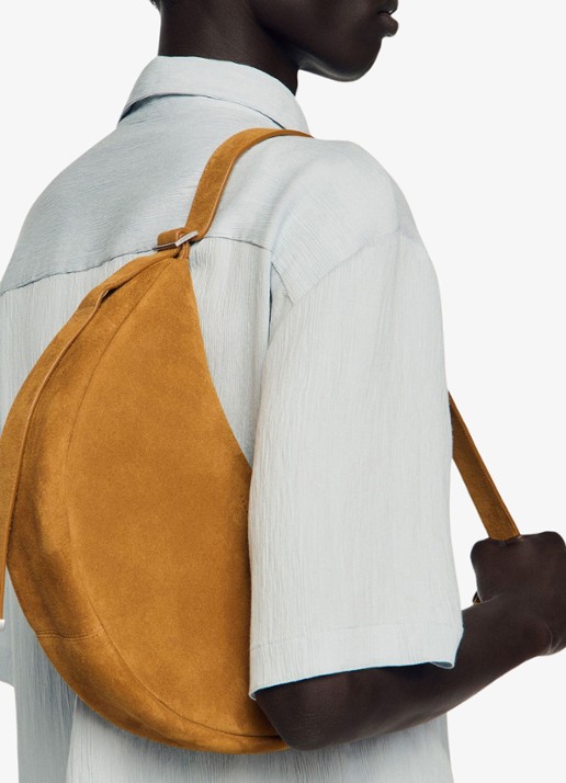 Sandro Crossbodytas van suède - voorkant 2 cognac