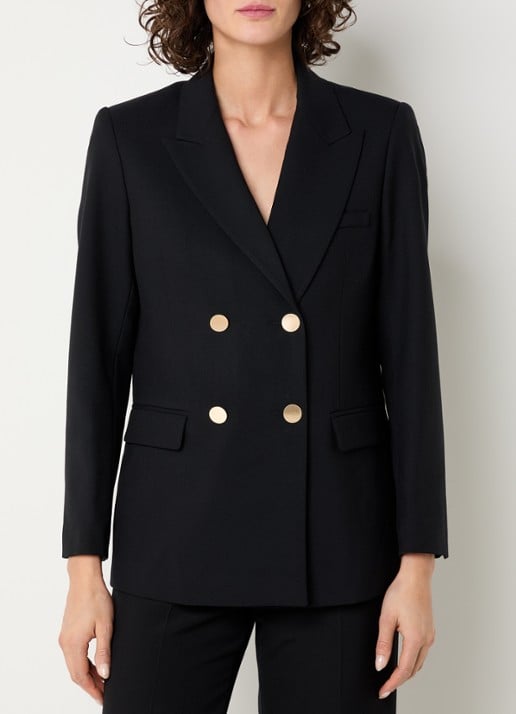 Sandro Double-breasted blazer van scheerwol met schoudervulling en steekzakken - detail 3 zwart