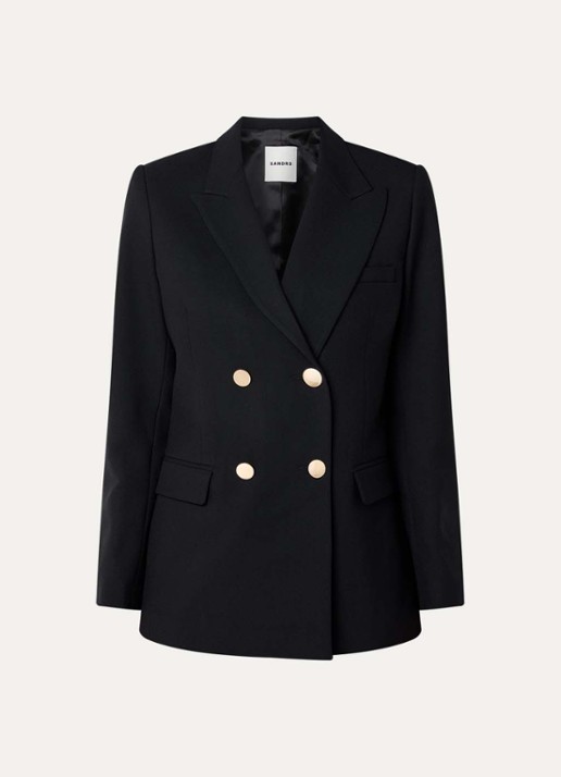 Sandro Double-breasted blazer van scheerwol met schoudervulling en steekzakken - voorkant zwart