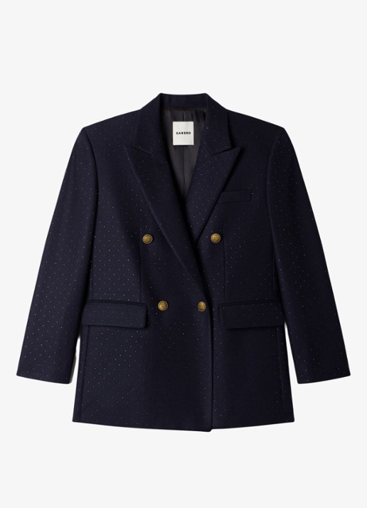 Sandro Double-breasted blazer van wol met strass - voorkant 2 donkerblauw