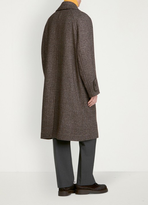 Sandro Double-breasted trenchcoat in wolblend met ruitdessin - achterkant 7 brown / bruin