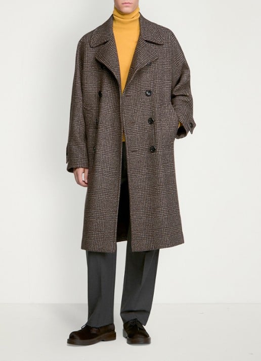 Sandro Double-breasted trenchcoat in wolblend met ruitdessin