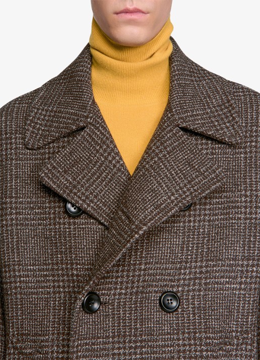 Sandro Double-breasted trenchcoat in wolblend met ruitdessin - detail 2 brown / bruin