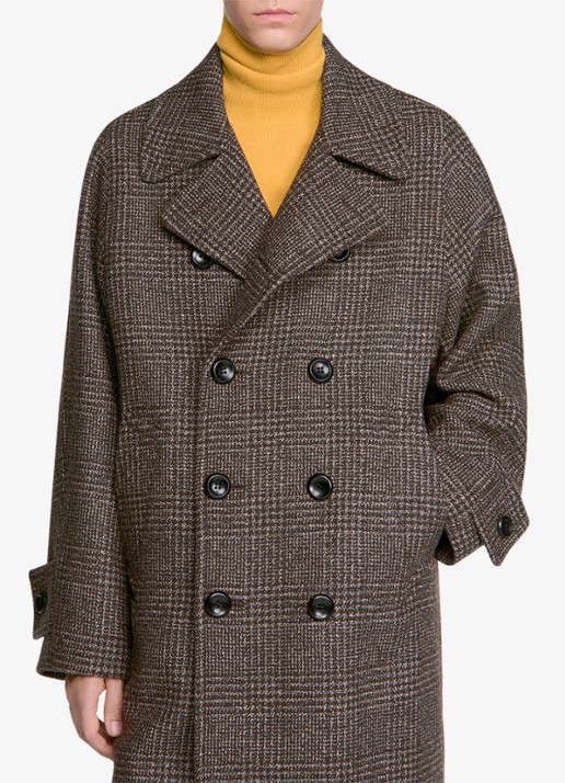 Sandro Double-breasted trenchcoat in wolblend met ruitdessin - detail 3 brown / bruin