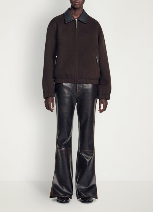 Sandro Double-faced leather collar jacket - voorkant 3 black brown / bruin