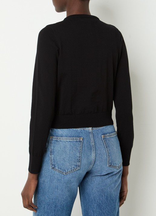 Sandro Fijngebreid cropped vest met logo - achterkant zwart
