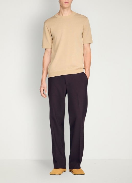Sandro Fijngebreid T-shirt in zijdeblend - voorkant 2 beige