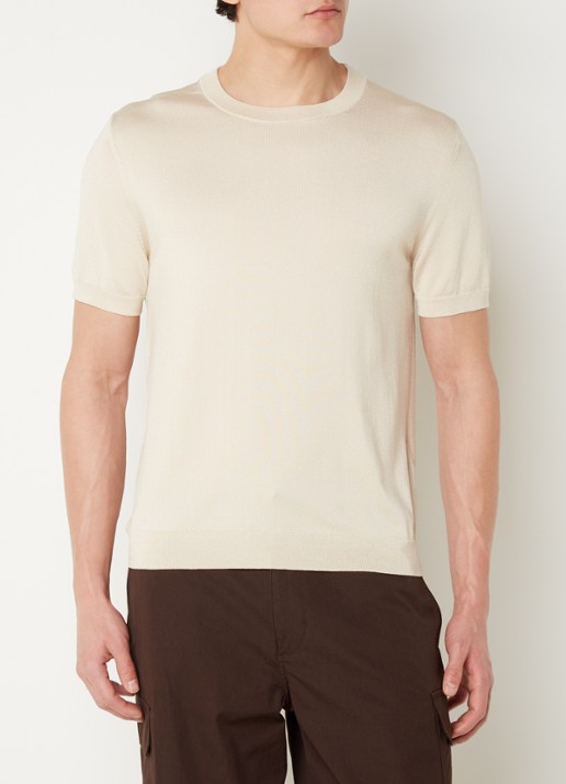 Sandro Fijngebreid T-shirt met ronde hals - detail 4 zand