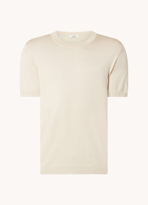 Sandro Fijngebreid T-shirt met ronde hals - voorkant 2 zand