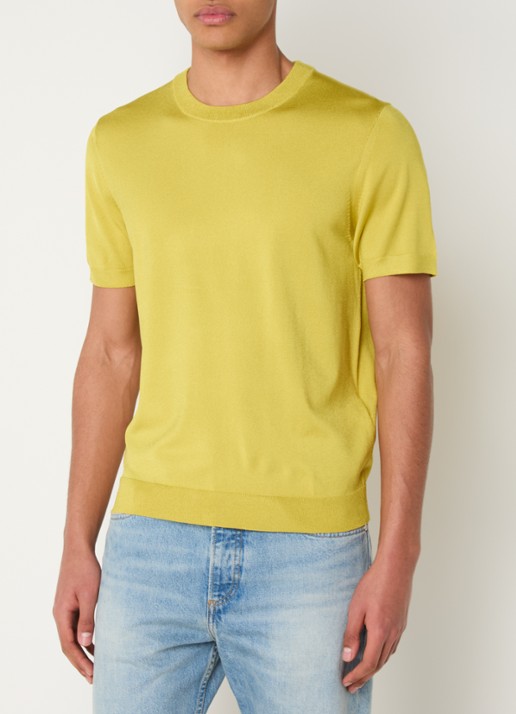Sandro Fijngebreid T-shirt met ronde hals - detail lime