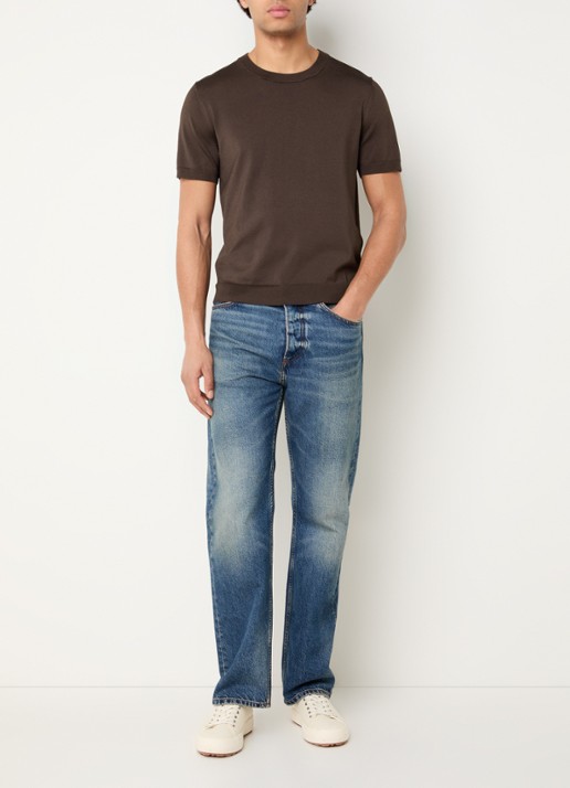 Sandro Fijngebreid T-shirt met ronde hals - voorkant 4 chocoladebruin