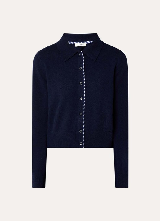 Sandro Fijngebreid vest in kasjmier wolblend - voorkant blauw