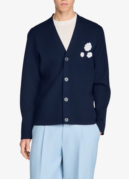 Sandro Fijngebreid vest met bloemdetail