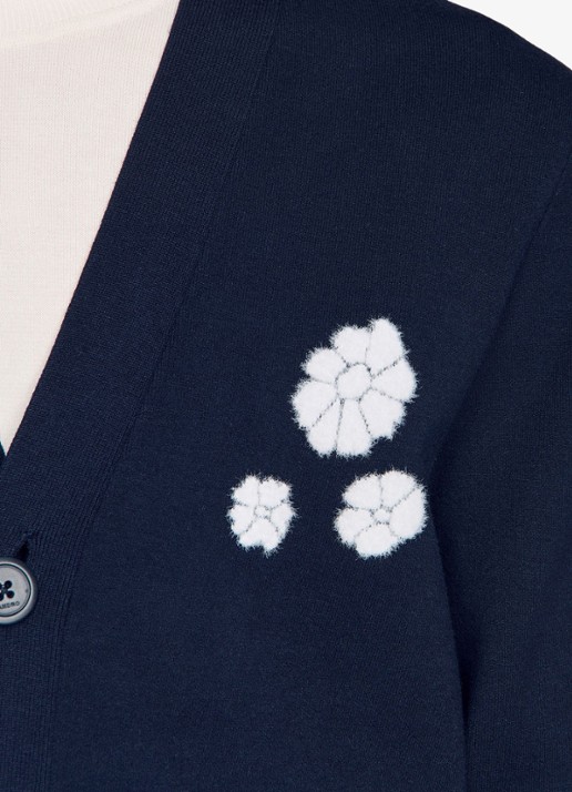 Sandro Fijngebreid vest met bloemdetail - detail 4 donkerblauw