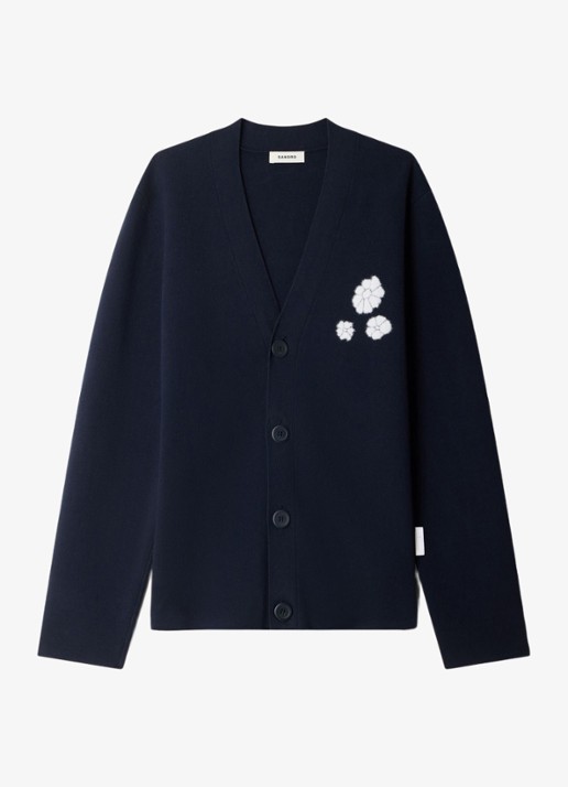 Sandro Fijngebreid vest met bloemdetail - voorkant 2 donkerblauw