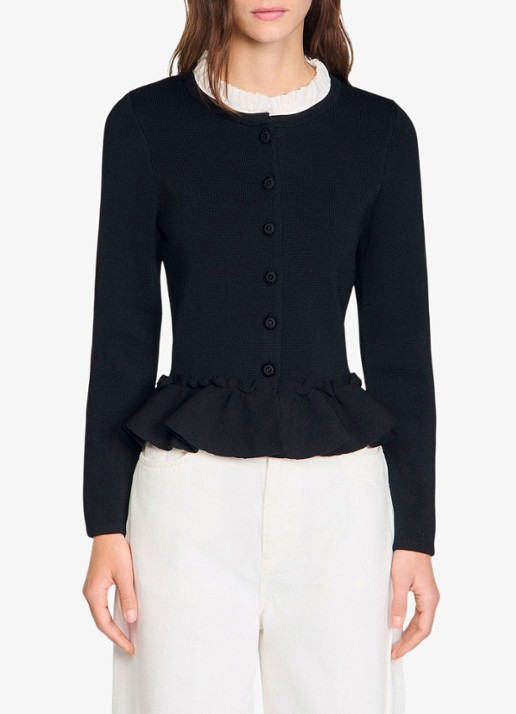 Sandro Fijngebreid vest met peplum en geborduurde knopen