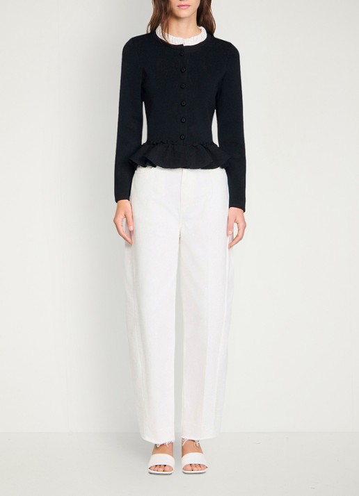 Sandro Fijngebreid vest met peplum en geborduurde knopen - detail 4 zwart