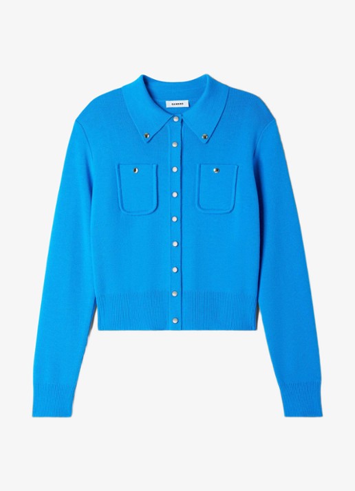 Sandro Fijngebreid vest met sierknopen - voorkant blue / blauw