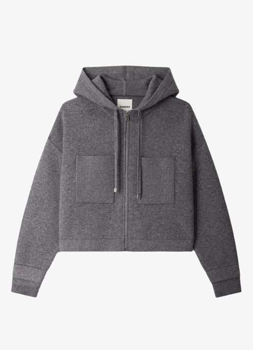 Sandro Fijngebreid vest met strass - voorkant 5 grijs