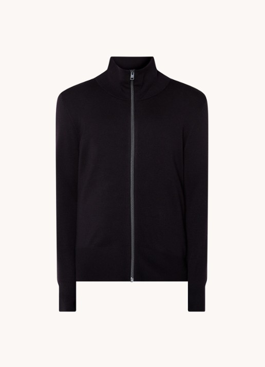 Sandro Fijngebreid vest van wol met opstaande kraag - voorkant 2 navy blue / blauw