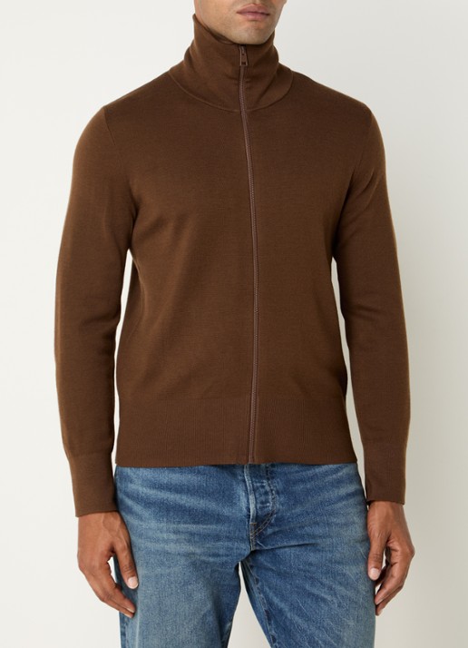 Sandro Fijngebreid vest van wol met opstaande kraag - detail 4 dark caramel / bruin