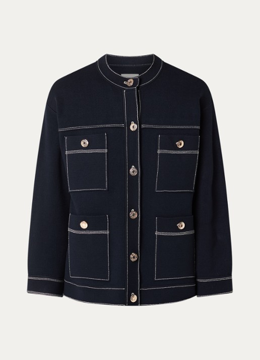 Sandro Fijngebreide blouse met borstzakken - voorkant 2 donkerblauw