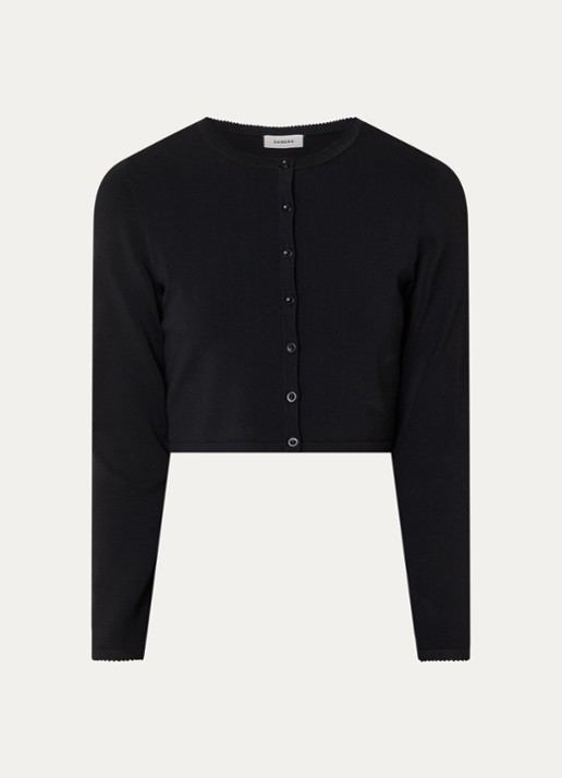 Sandro Fijngebreide crop top met ronde hals - voorkant 3 zwart