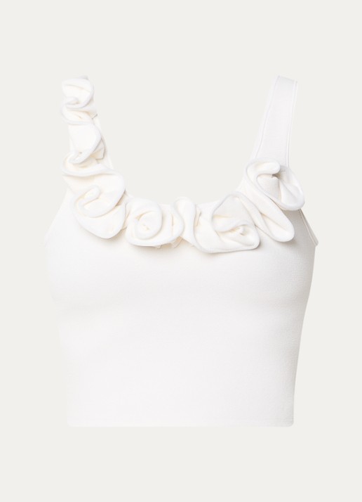 Sandro Fijngebreide crop top met ruches - voorkant 3 gebroken wit